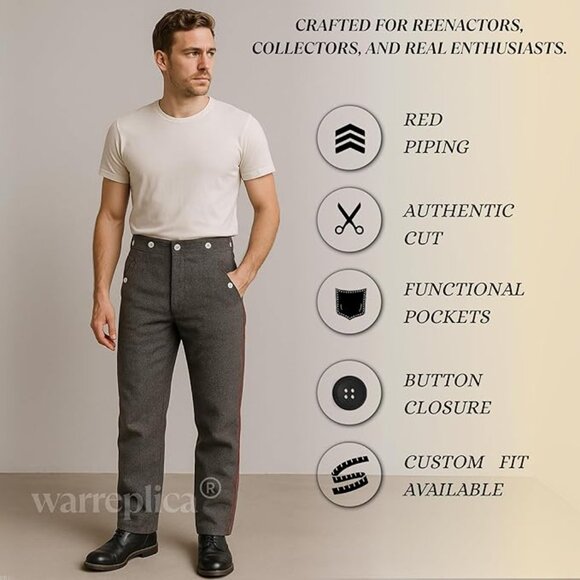 German Model 1907/10 Field-Grey Wool Piped Trousers (Medium 40 inch) - Picture 6 of 8